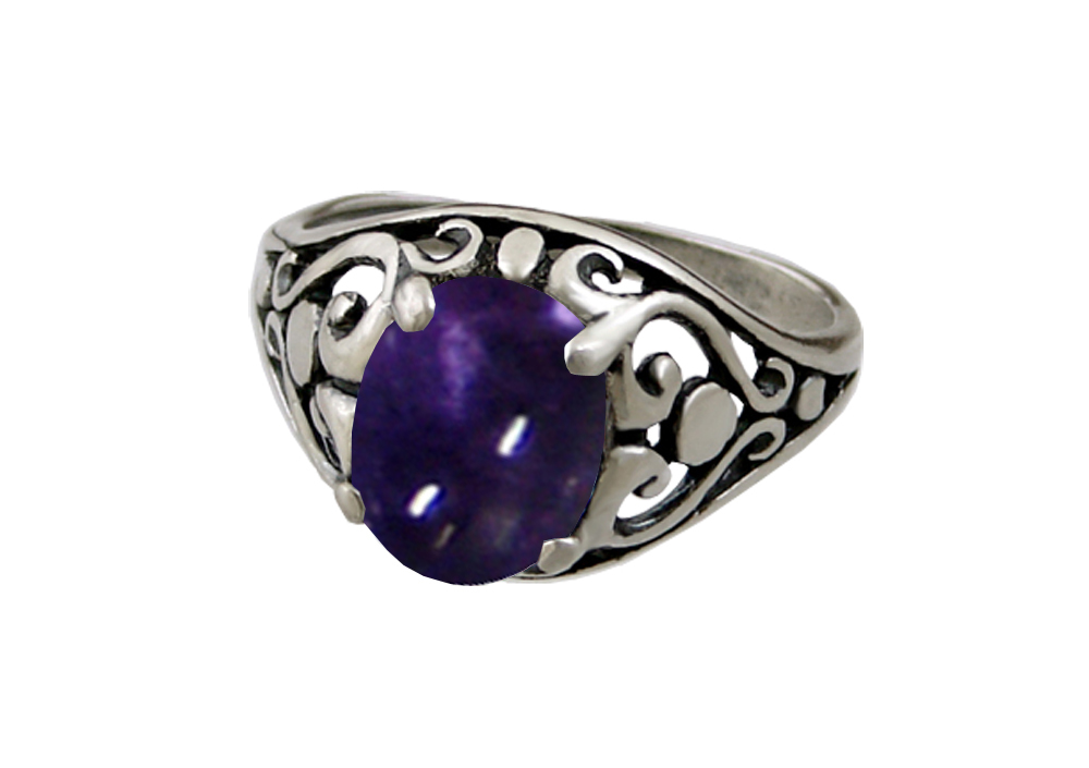 Sterling Silver Filigree Heart Ring With Iolite Size 10